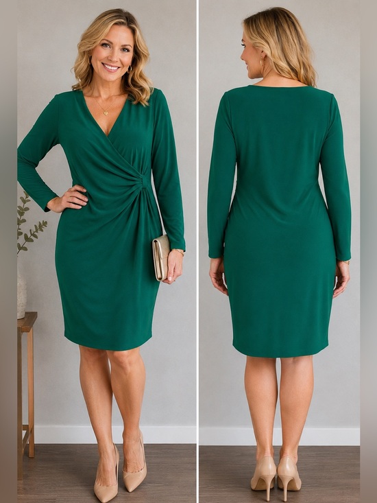 Joseph Ribkoff Dresses & Skirts - Joseph Ribkoff Emerald Green Faux Wrap Dress Size 16 Canada Elegant Cocktail